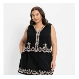 Future Collective Black Vest with Cream Embroidered Trim